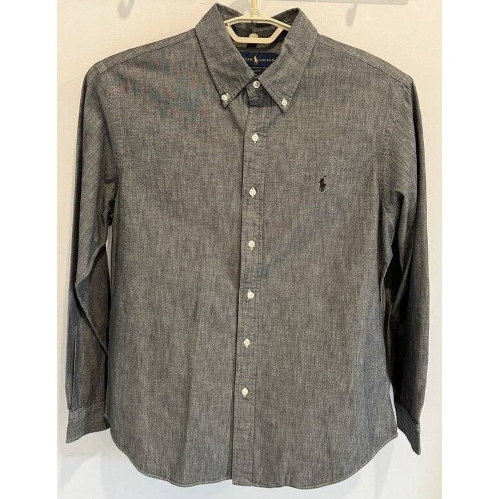 Ralph Lauren Gray Chambray Slim Fit Size XL Mens Button Up Shirt Cotton New
